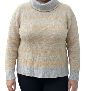 Aventura Womens XL Cowl Neck Sweater Tan Grey Geometric Knit LongSleeve Pullover